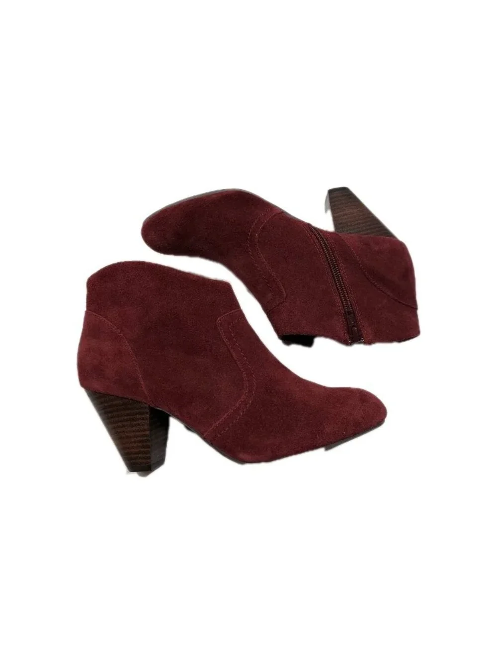 Ankle Booties Aldo Burgandy Zip Up Triangle  Heel Size 7.5 Boots Short Suede